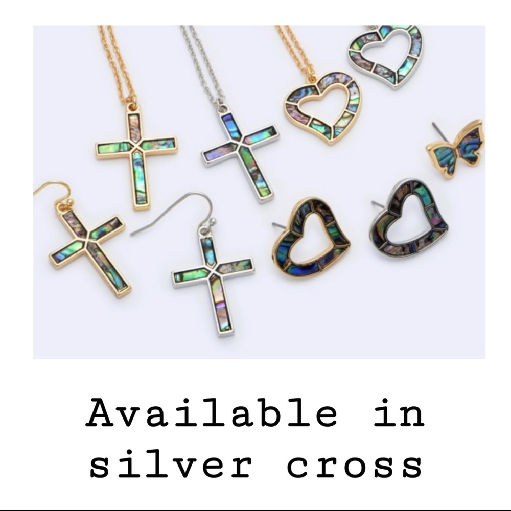Genuine Abalone Cross Drop Earrings - Picture 2 of 3